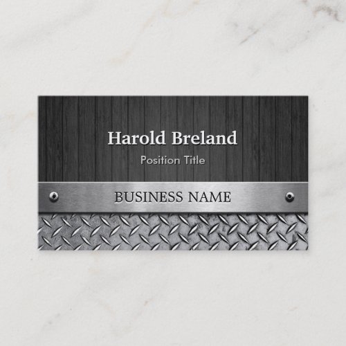 Unique Mixed Wood Plank and Silver Metal Plate Business Card