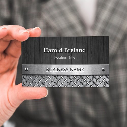 Unique Mixed Wood Plank and Silver Metal Plate Business Card