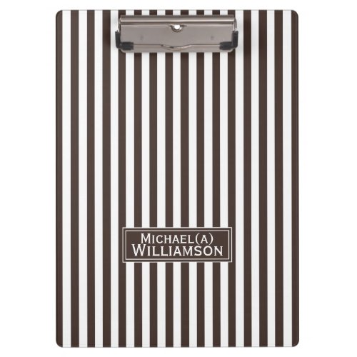 Unique Mocha Dark Brown  White Stripes Elegant Clipboard