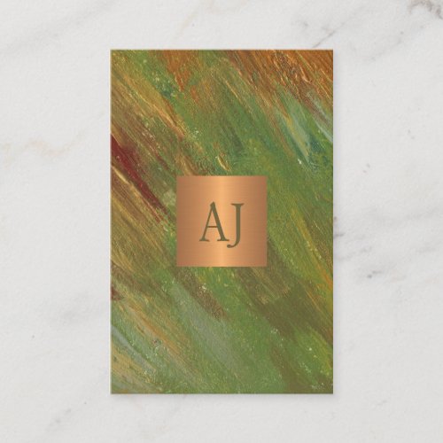 Unique modern abstract brushstrokes gold monogram business card
