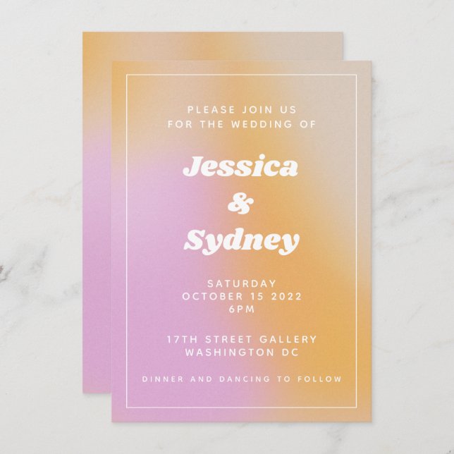 Unique Modern Abstract Pink Gradient Wedding Invitation (Front/Back)