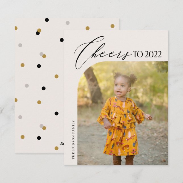 Unique Modern Arch Photo Cheers to 2022 New Year Holiday Card (Front/Back)