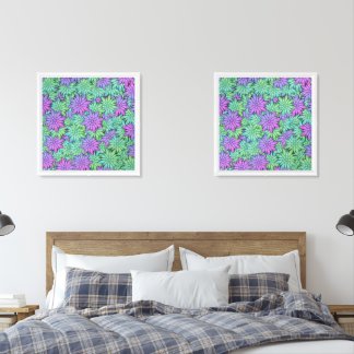 Unique Modern Art Purple and Green Flowers Wall Art Sets