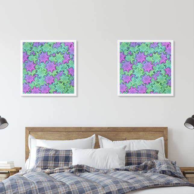 Unique Modern Art Purple and Green Flowers Wall Art Sets (Bedroom)