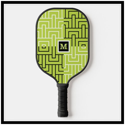 Unique Modern Black Green Pattern Custom Monogram Pickleball Paddle