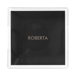 Unique Modern Black Grey Add Own Name Acrylic Tray