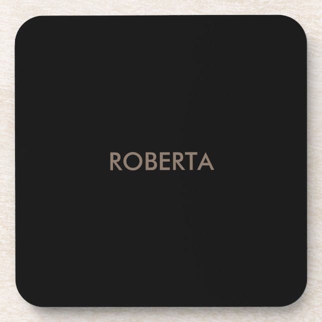 Unique Modern Black Grey Add Own Name Beverage Coaster (Front)