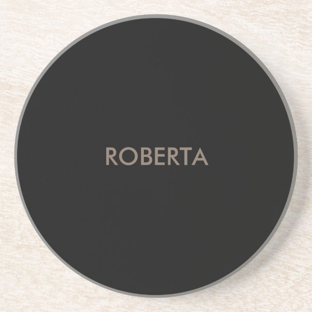 Unique Modern Black Grey Add Own Name Coaster (Front)