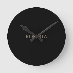 Unique Modern Black Grey Add Own Name Round Clock