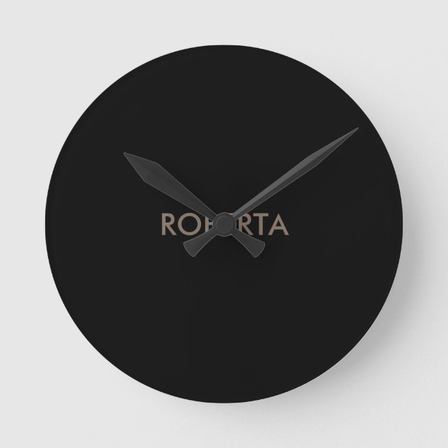 Unique Modern Black Grey Add Own Name Round Clock (Front)
