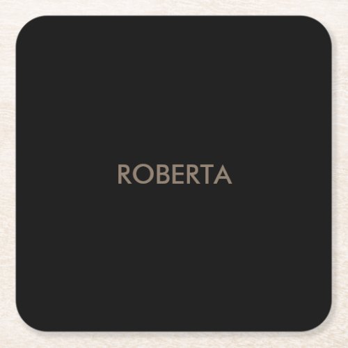 Unique Modern Black Grey Add Own Name Square Paper Coaster