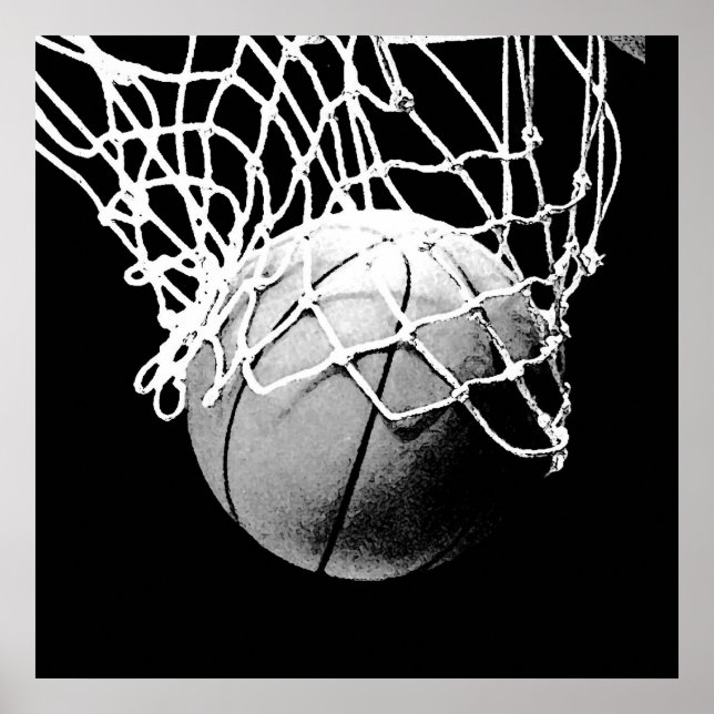 Unique Modern Black White Basketball Print Poster (Front)