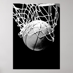 Unique Modern Black White Basketball Print Poster