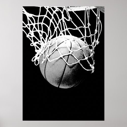 Unique Modern Black White Basketball Print Poster