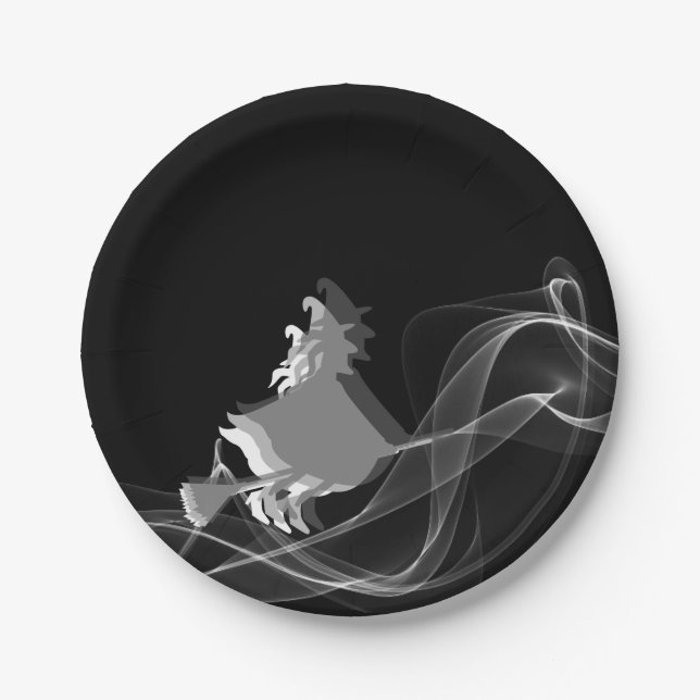 Unique Modern Black & White Halloween Witch Paper Plates (Front)