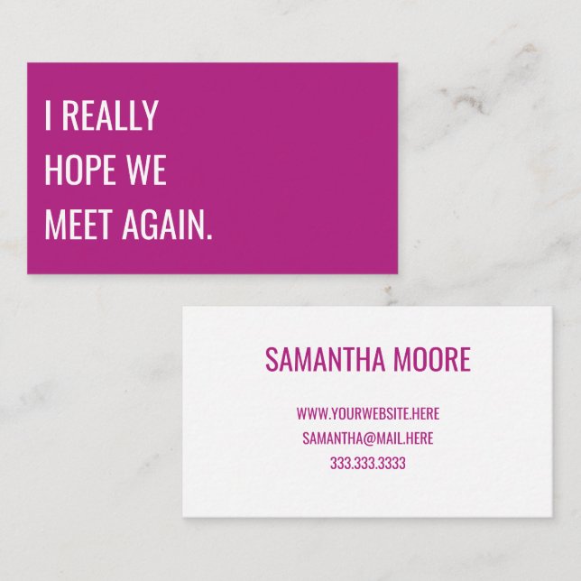 Unique Modern Bold Pink Typography Creative Business Card (Front/Back)