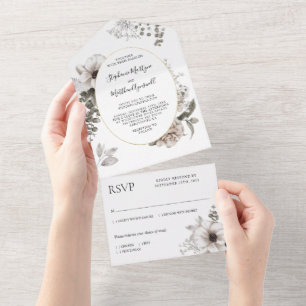 Unique Modern Botanical Floral Wedding All In One Invitation
