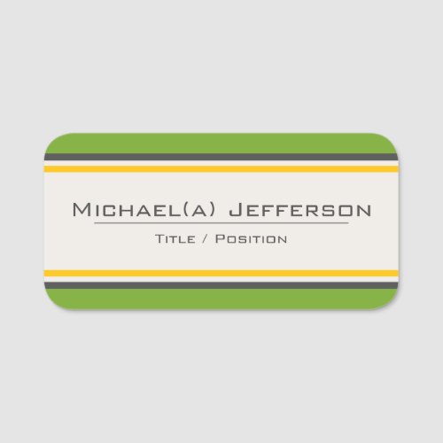 Unique Modern Bright Green Black  Orange Elegant Name Tag