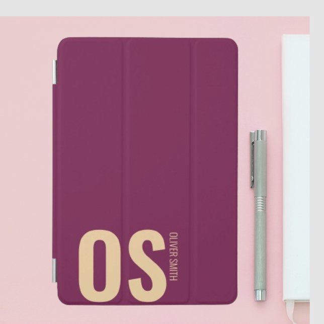 Unique Modern Burgundy Monogram Initial Name  iPad Mini Cover (Creator Uploaded)