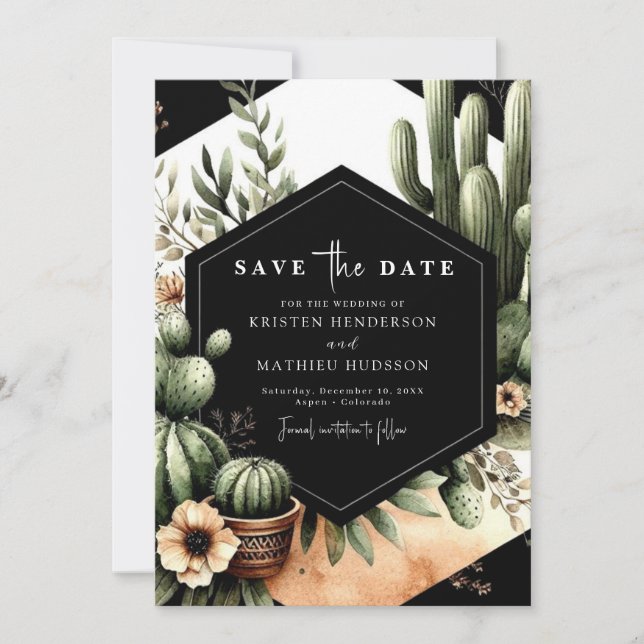 Unique Modern Cactus Wedding Save The Date (Front)