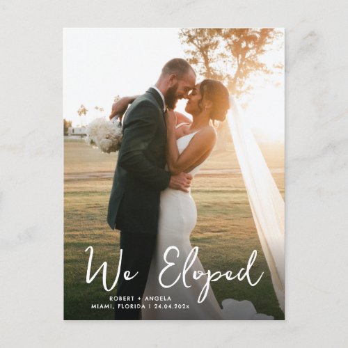 unique modern calligraphy wedding announcement postcard