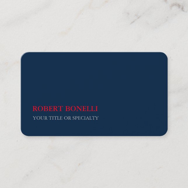 Unique Modern College Navy Blue Stylish Minimalist Business Card (Front)