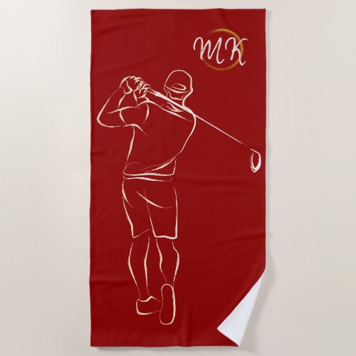 Unique Modern Cool Mens Design Red Custom Monogram Beach Towel