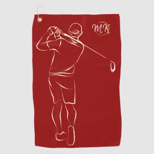 Unique Modern Cool Mens Design Red Custom Monogram Golf Towel