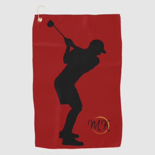 Unique Modern Cool Mens Design Red Custom Monogram Golf Towel