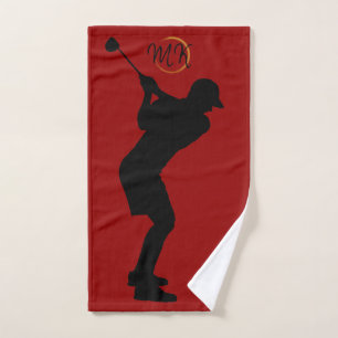 Unique Modern Cool Mens Design Red Custom Monogram Hand Towel