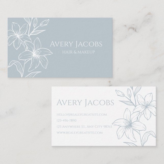 Unique Modern Dusty Blue Boho Floral  Business Card (Front/Back)