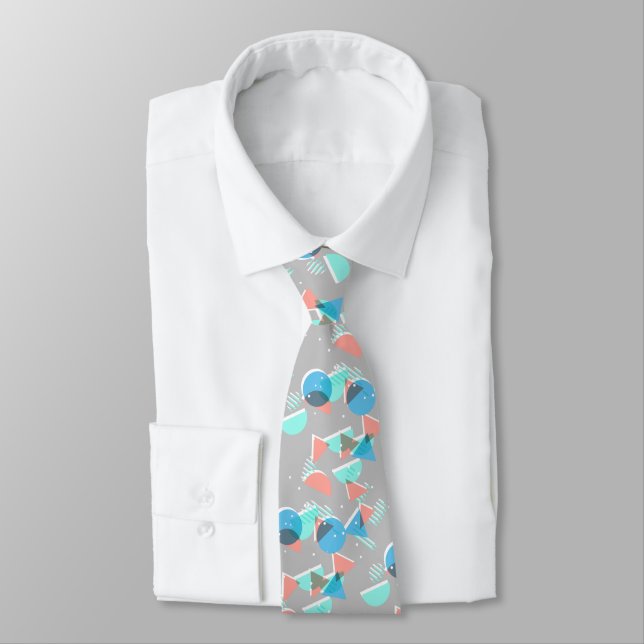 Unique Modern Geometric Retro Mosaic Art Pattern Neck Tie (Tied)