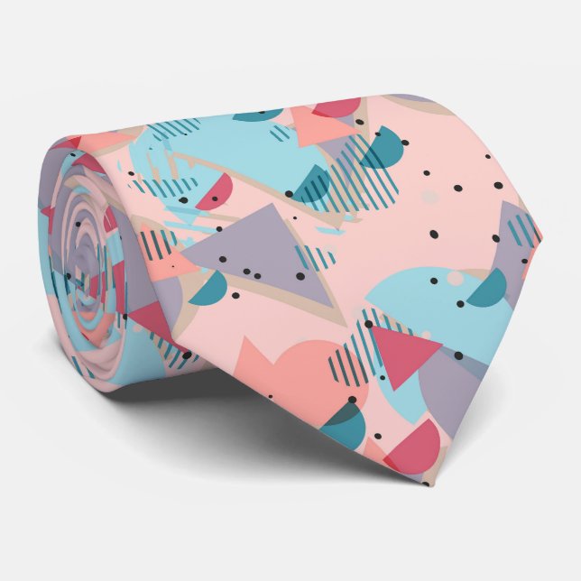 Unique Modern Geometric Retro Mosaic Art Pattern Neck Tie (Rolled)