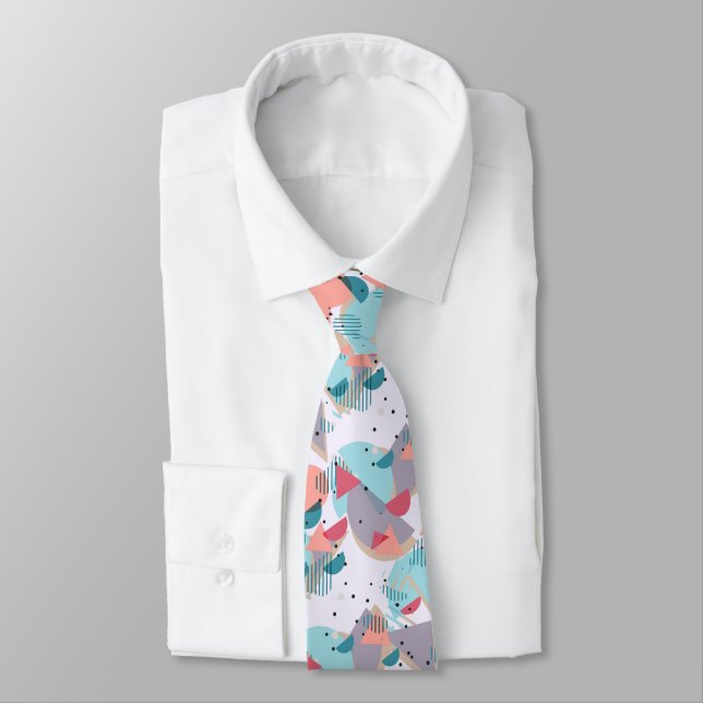 Unique Modern Geometric Retro Mosaic Art Pattern Neck Tie (Tied)
