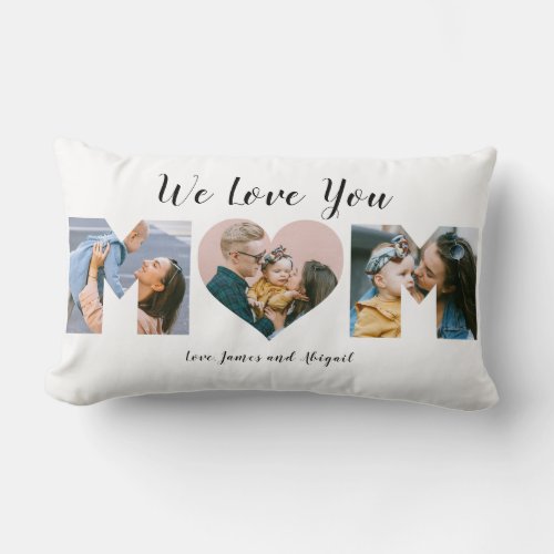 Unique Modern Heart We Love You Mom 3 Photo Lumbar Pillow