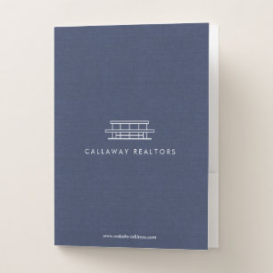 Unique Modern Home Logo II Navy Linen Real Estate Pocket Folder