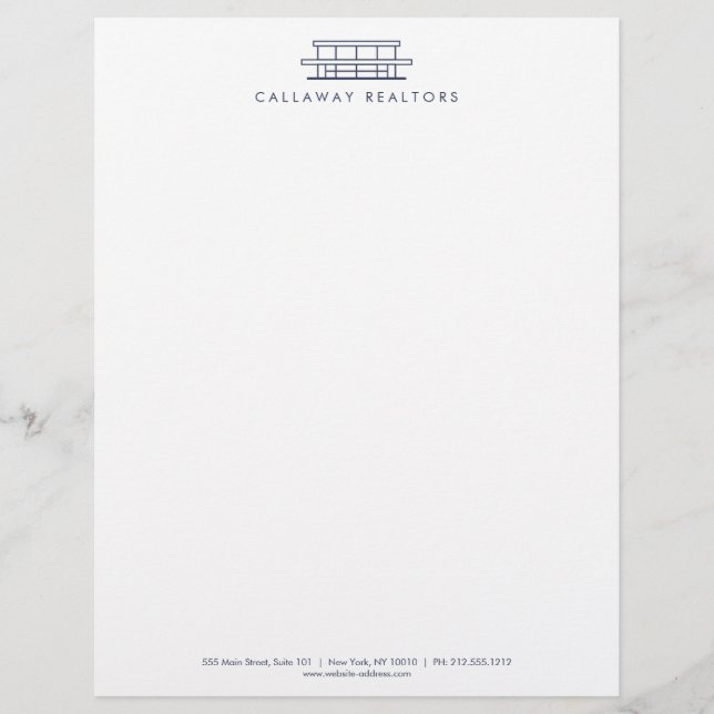 Unique Modern Home Logo II Navy/White Real Estate Letterhead (Front)