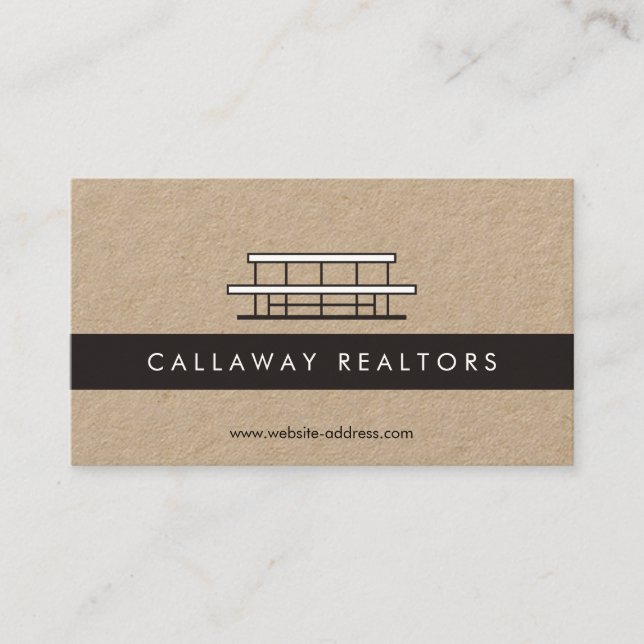 Unique Modern Home Logo II Real Estate Kraft Business Card (Front)