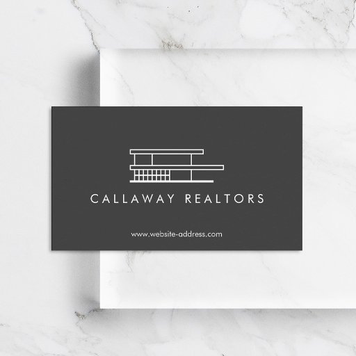 Customizable Unique Modern Home Logo on Dark Gray Real Estate Business Card