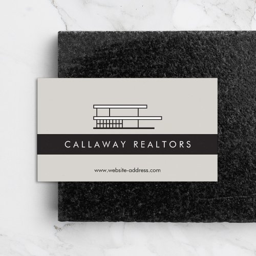 Unique Modern Home Logo on Gray Real Estate Business Card