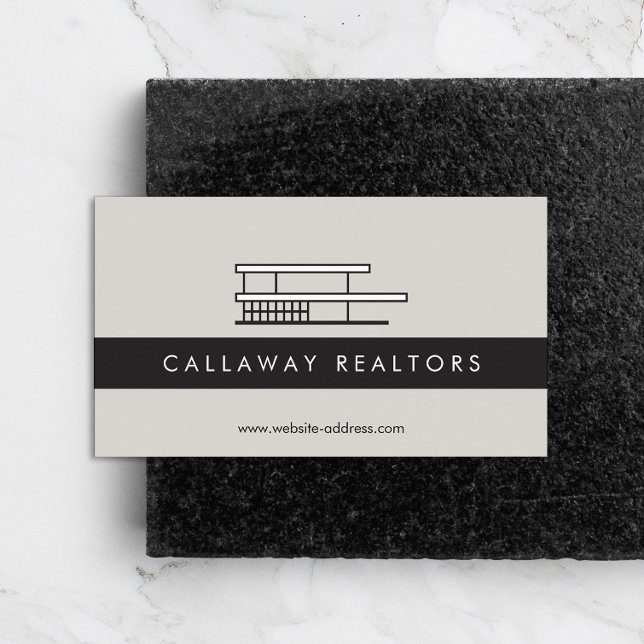 Unique Modern Home Logo on Gray Real Estate Business Card (Creator Uploaded)