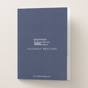 Unique Modern Home Logo on Navy Linen Real Estate Pocket Folder