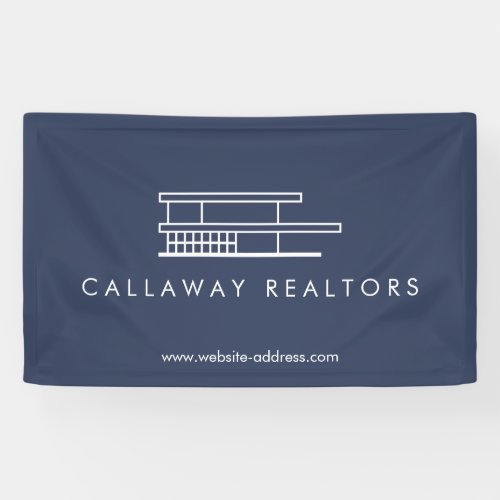 Unique Modern Home Logo on Navy Real Estate Banner