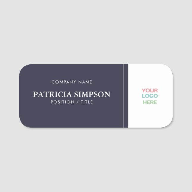 Unique Modern Indigo Dark Blue White Name Tag (Front)