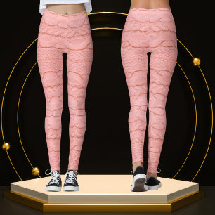 Unique Modern Knitted Crochet Pastel Pink Fabric Leggings