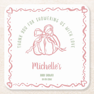 Unique Modern Little Pumpkin Thank You Baby Shower Square Paper Coaster