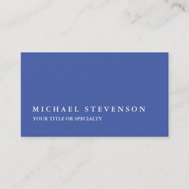 Unique Modern Medium Blue Minimalist Business Card (Front)