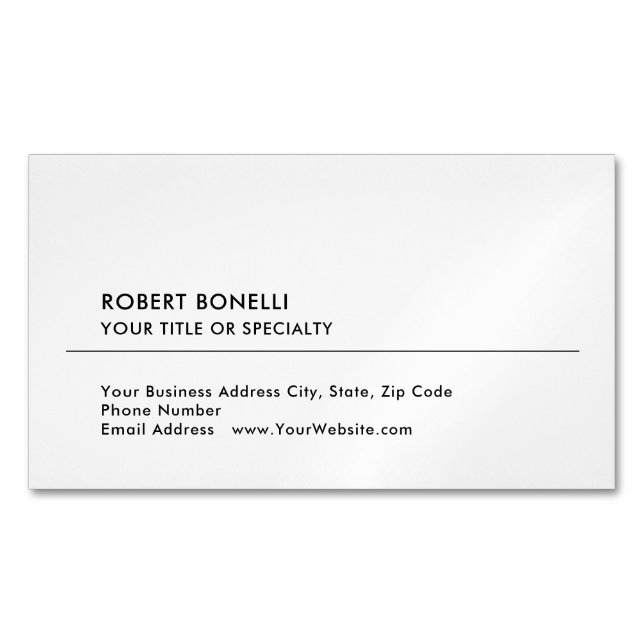 Unique Modern Minimalist Black White Business Card Magnet (Front)