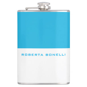 Unique Modern Minimalist Blue White Add Name Flask