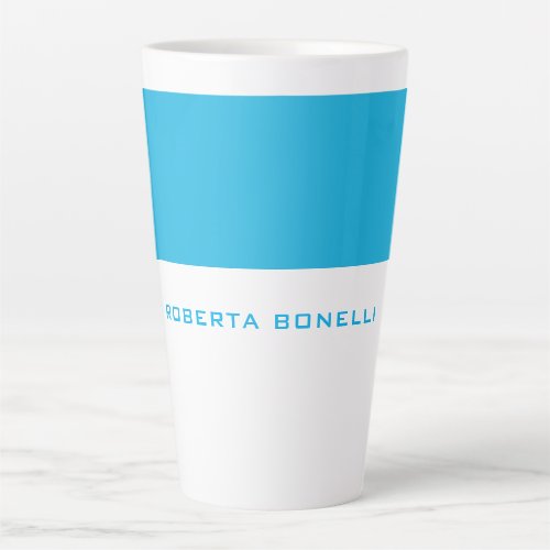 Unique Modern Minimalist Blue White Add Name Latte Mug